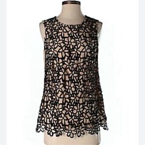 Lela Rose Target Neiman Marcus Floral Lace Overlay Silk Sleeveless Blouse size M